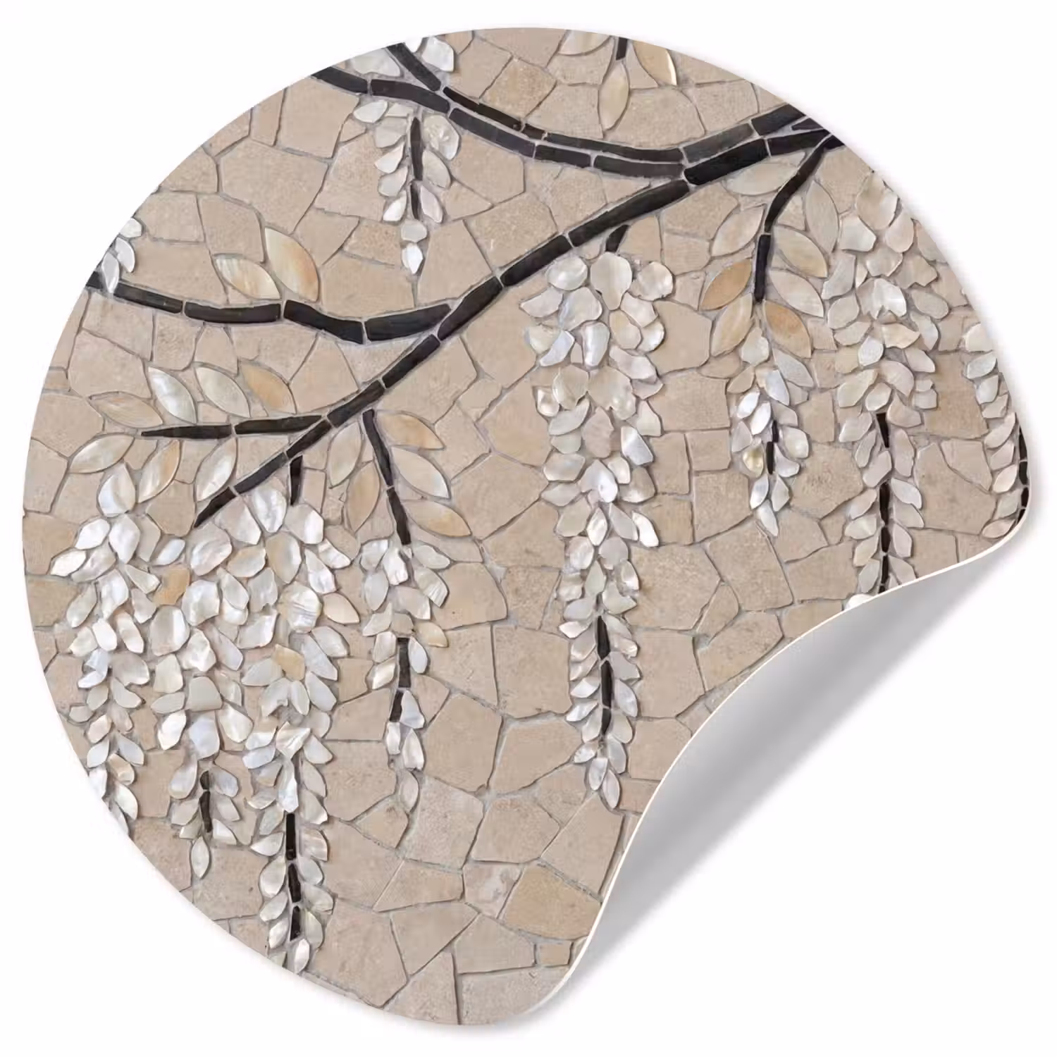 Boom - Bloemen - Mozaïek - Kunst - Wit Wandcirkel behangsticker klein -3d