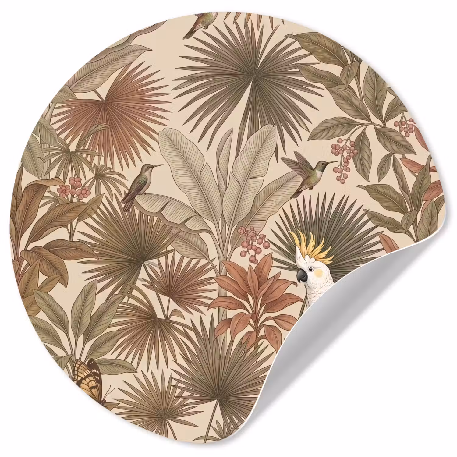 Tropisch - Vogels - Beige Wandcirkel behangsticker klein -3d