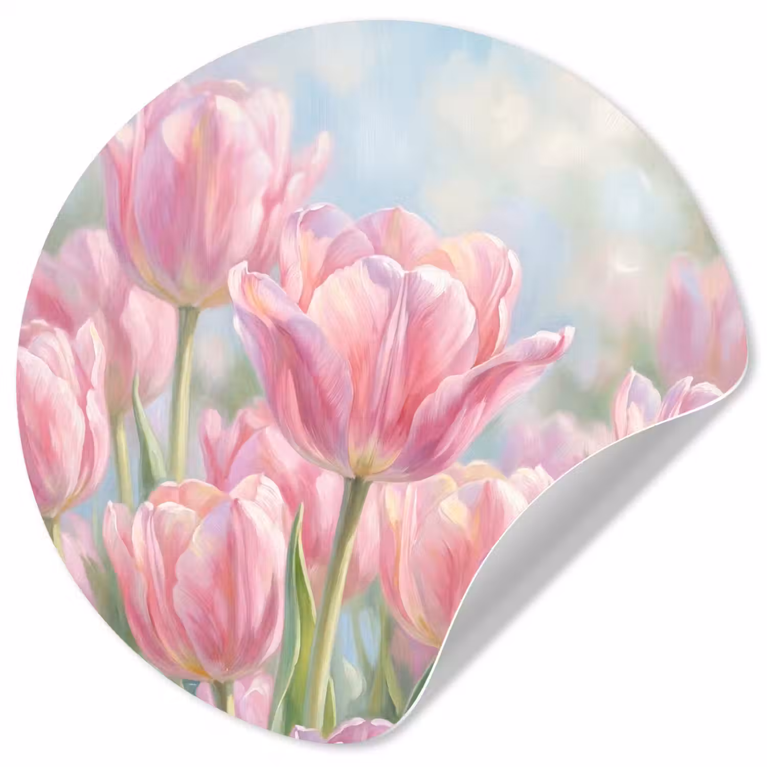 Tulpen - Veld - Lente - Roze Wandcirkel behangsticker klein -3d
