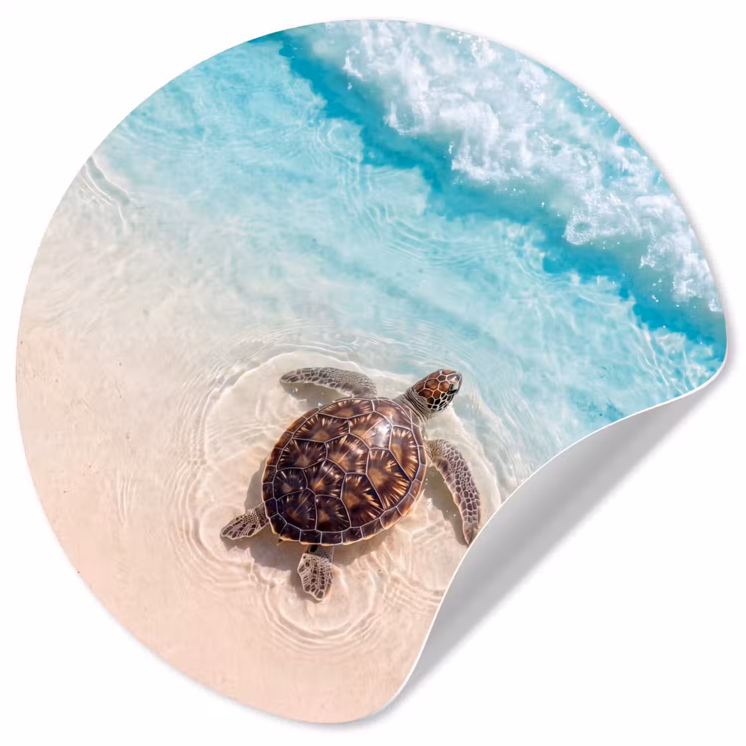 Schildpad - Helder water - Strand - Dieren - Natuur Wandcirkel behangsticker klein -3d