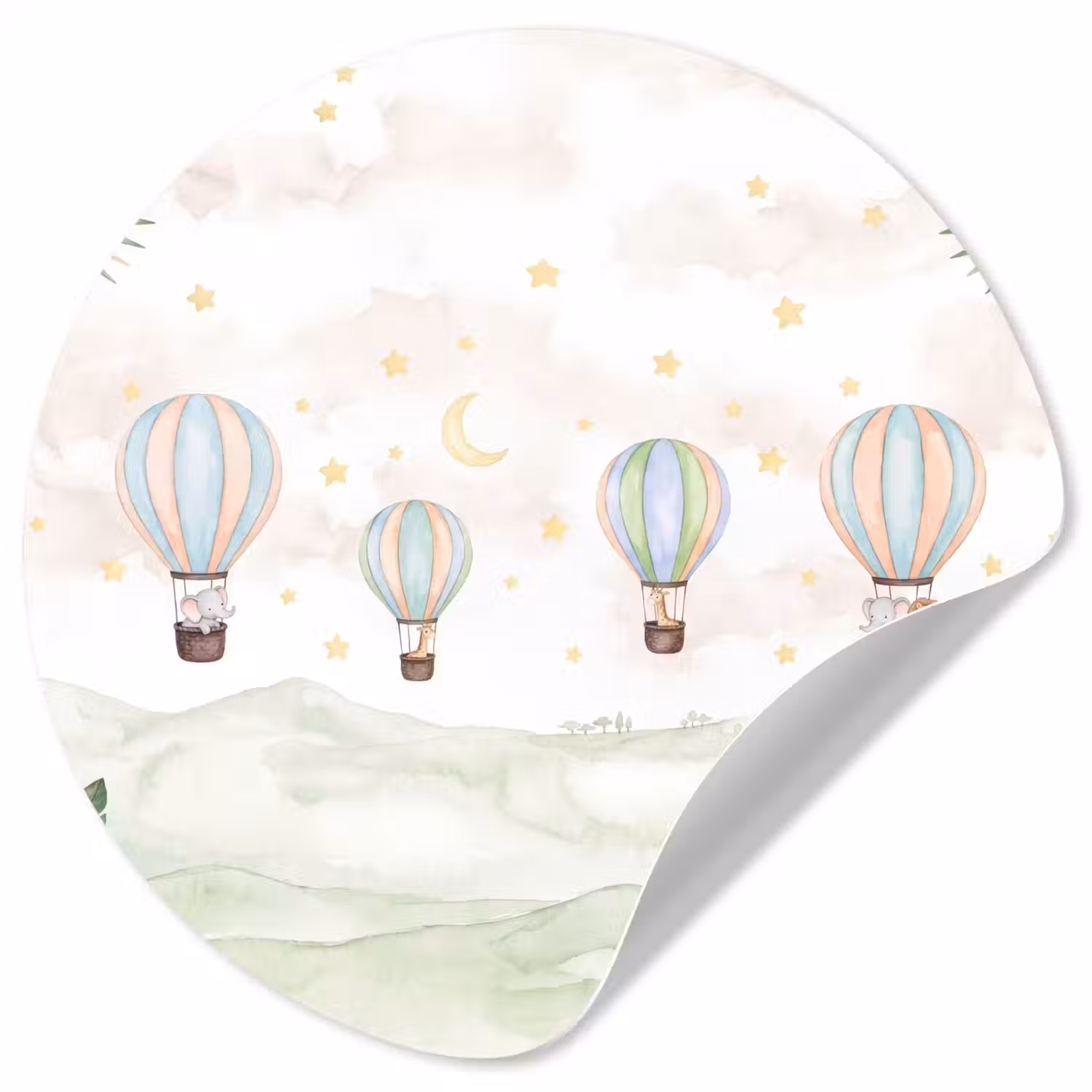Aquarel - Luchtballonnen - Pastel Wandcirkel behangsticker klein -3d