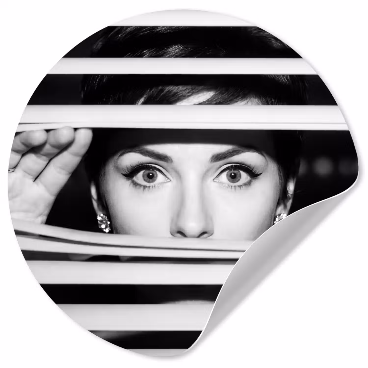 Vrouw - Jaloezieën - Portret - Zwart-wit Wandcirkel behangsticker klein -3d