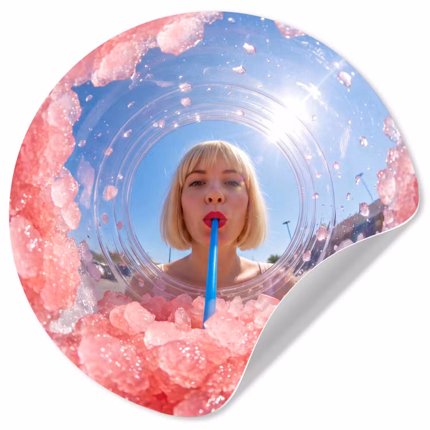 Vrouw - Drank - Zomer - Roze - Blauw Wandcirkel behangsticker klein -3d