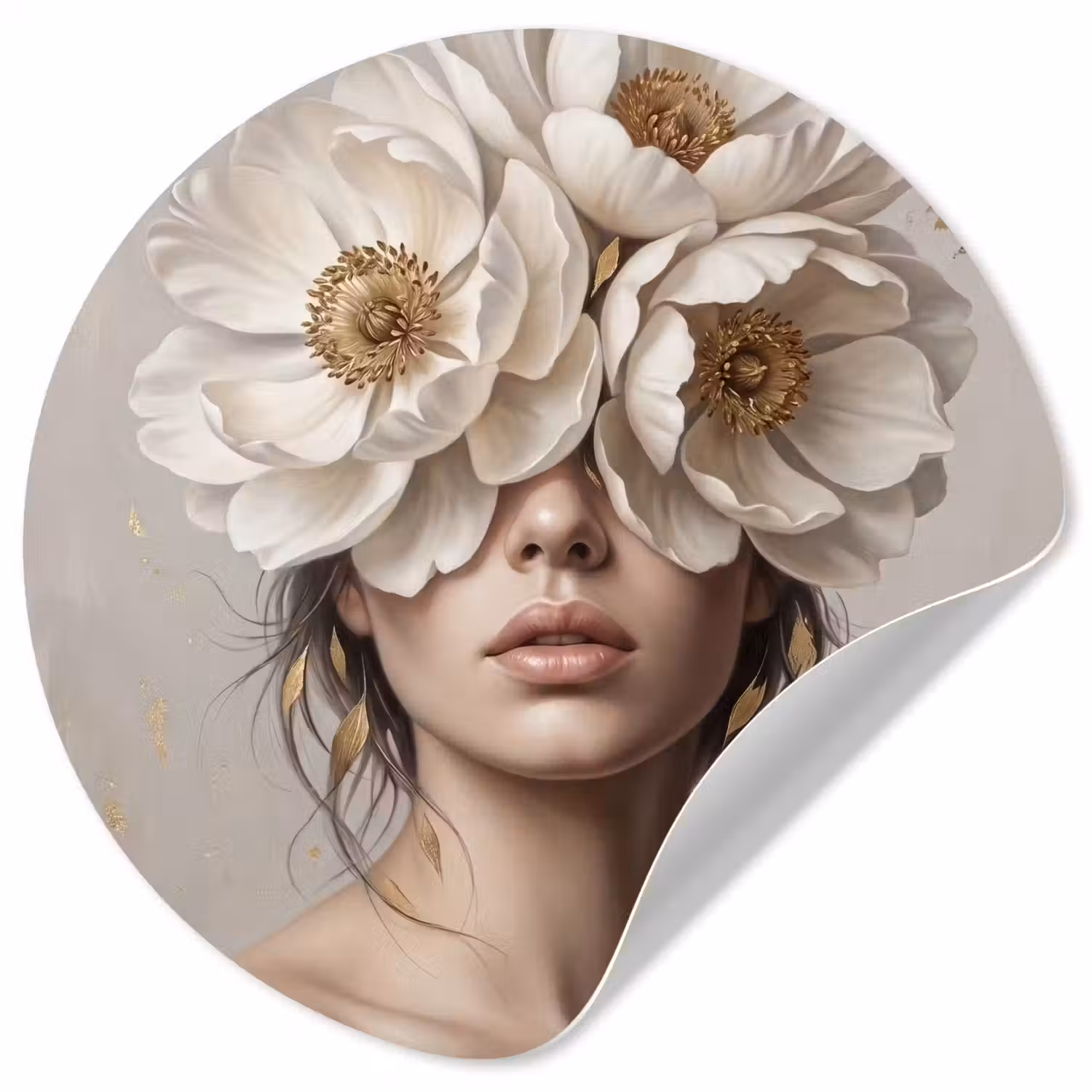 Vrouw - Pioenroos - Wit Wandcirkel behangsticker klein -3d
