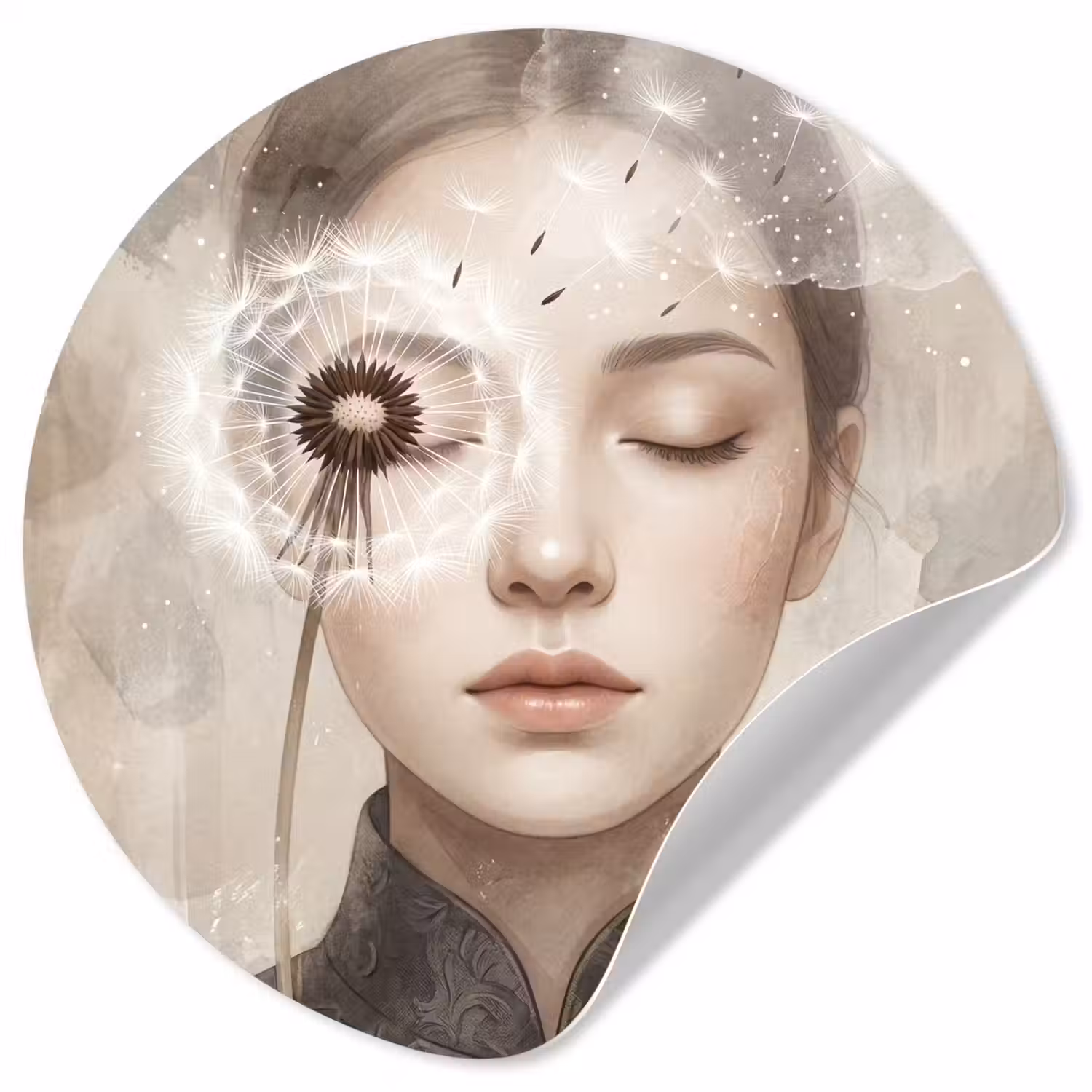 Vrouw - Sereen - Grijs Wandcirkel behangsticker klein -3d