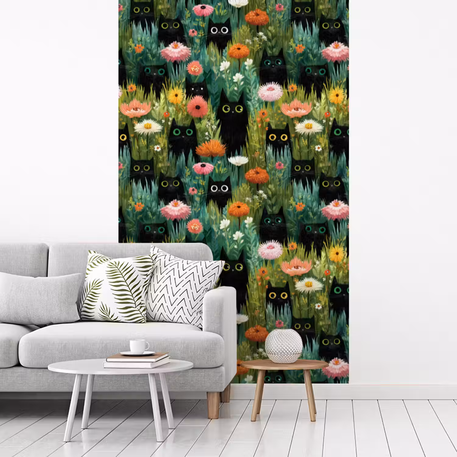 Katten - Bloemen - Kleurrijk fotobehang vinyl groot 66 -woonkamer