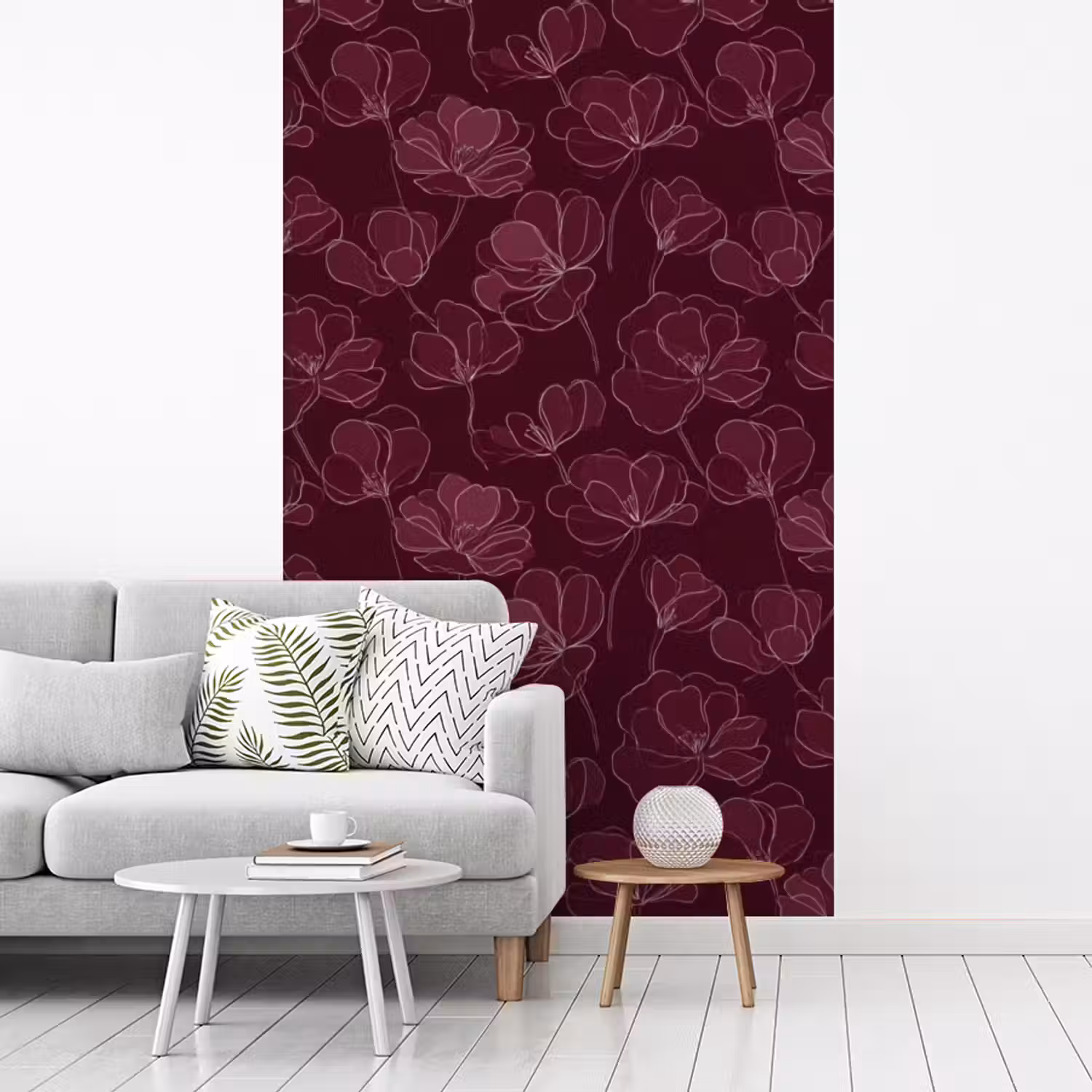 Bloemen - Patroon - Bordeauxrood fotobehang vinyl groot 66 -woonkamer