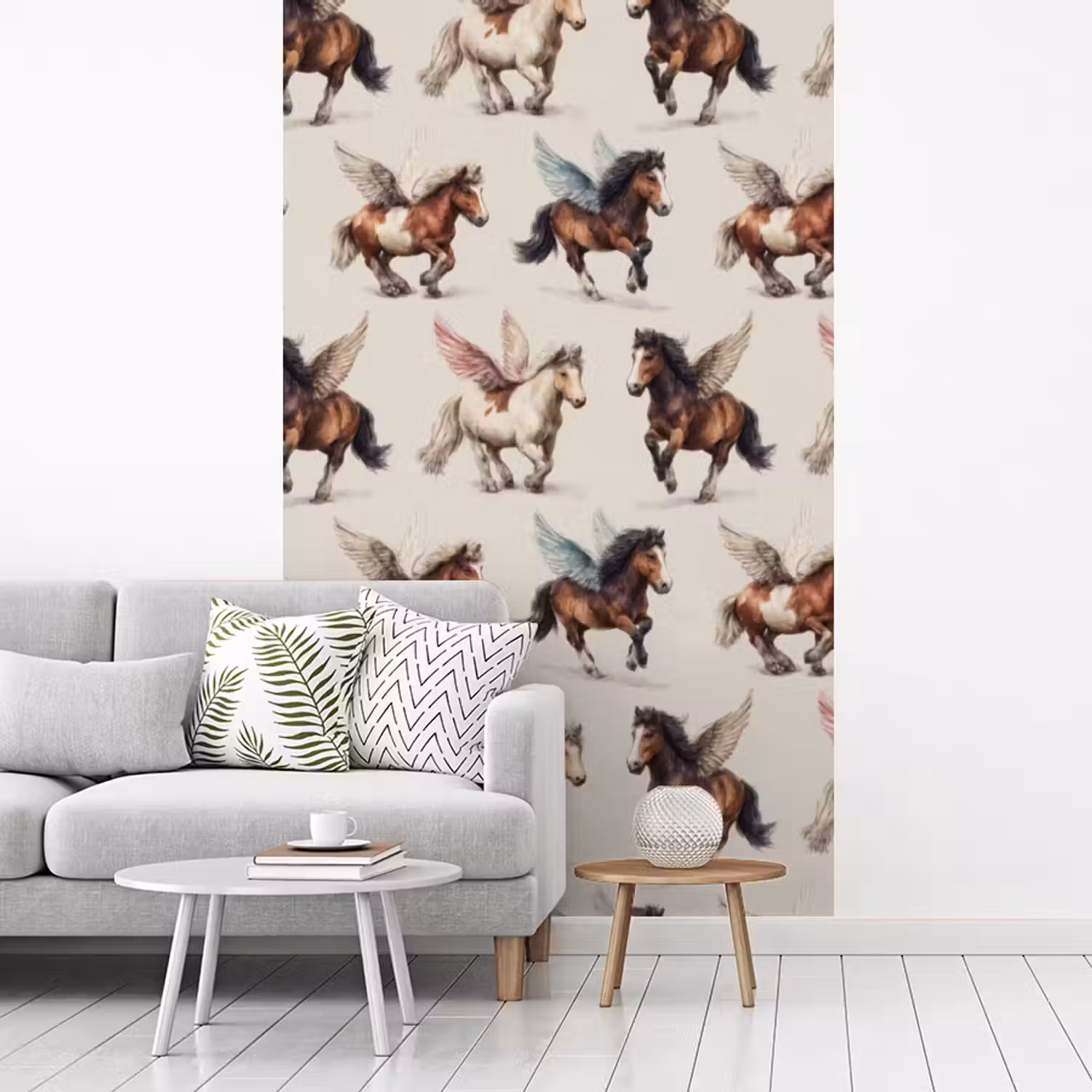 Paarden - Vleugels - Kleurrijk fotobehang vinyl groot 66 -woonkamer