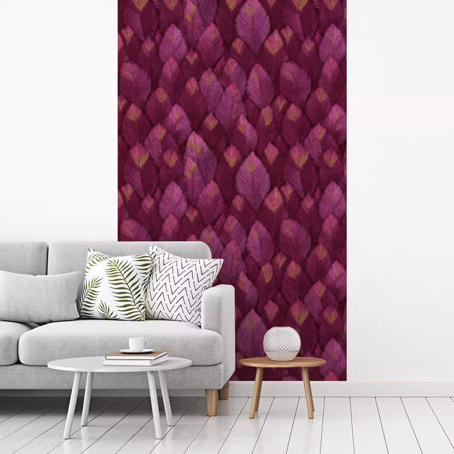Bladeren - Patroon - Burgundy fotobehang vinyl groot 66 -woonkamer