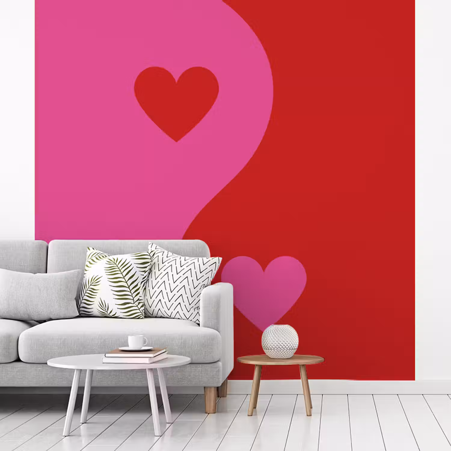 Minimalistisch - Rood - Roze - Hartjes fotobehang vinyl groot -woonkamer