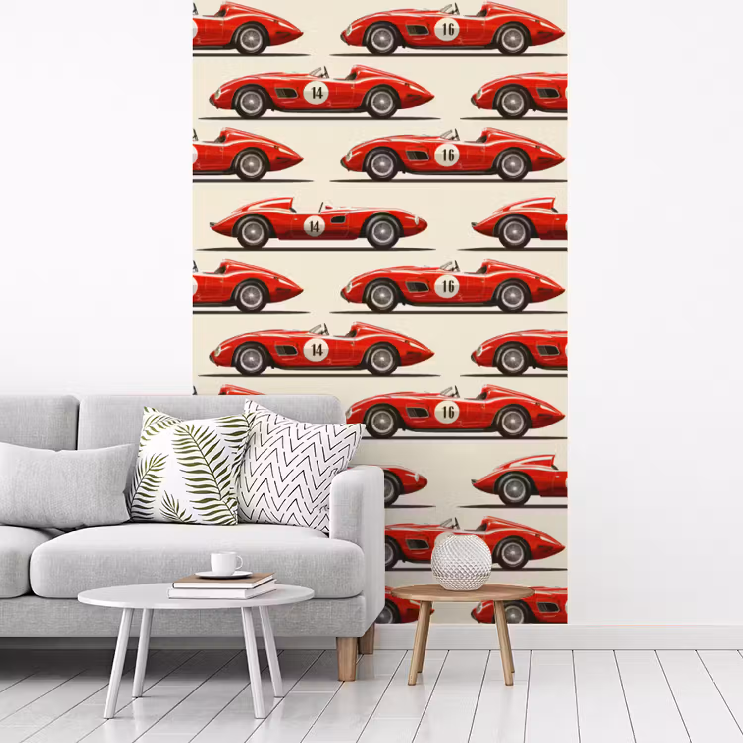Raceauto - Retro - Rood fotobehang vinyl groot 66 -woonkamer