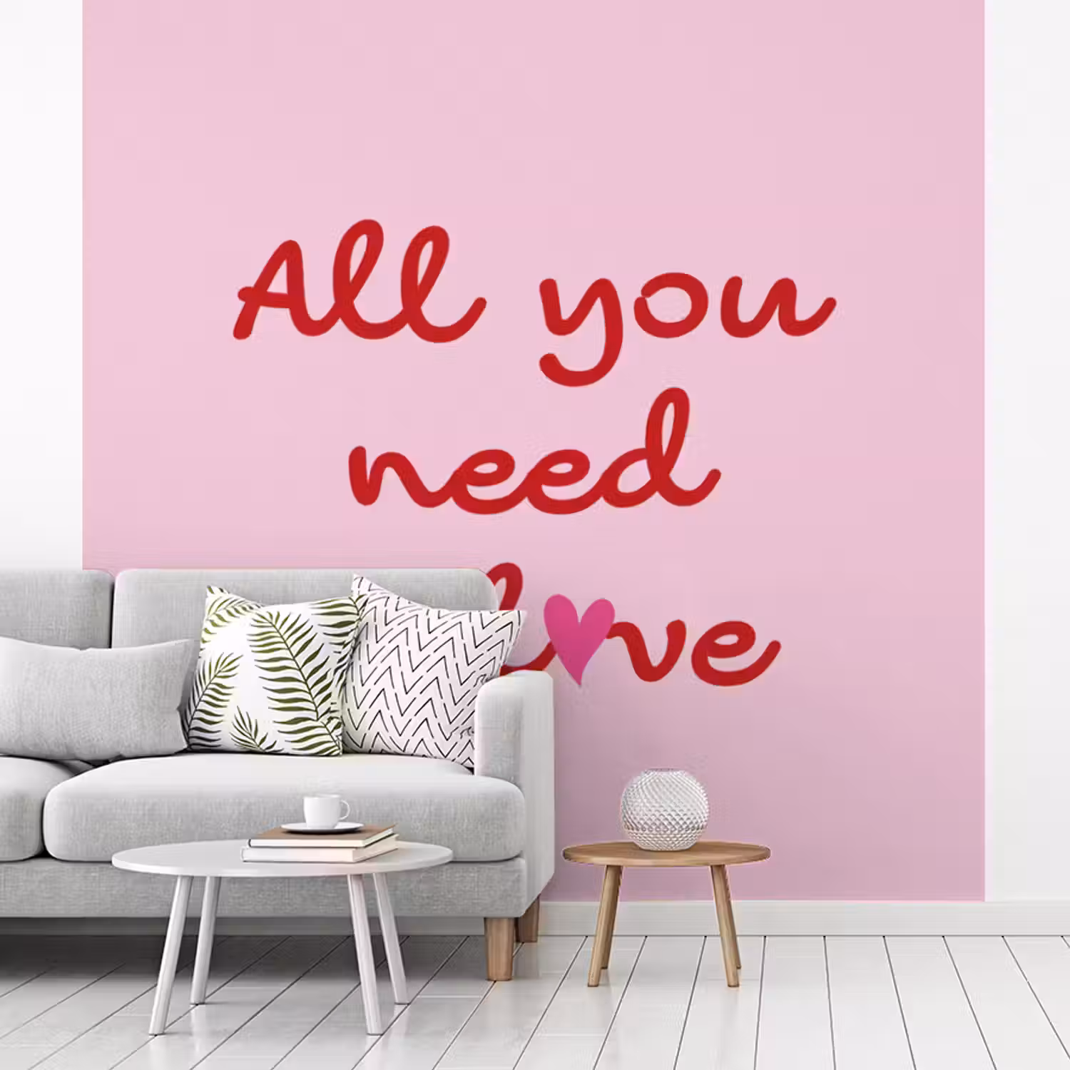 Tekst - Roze - Love - Hart fotobehang vinyl groot -woonkamer