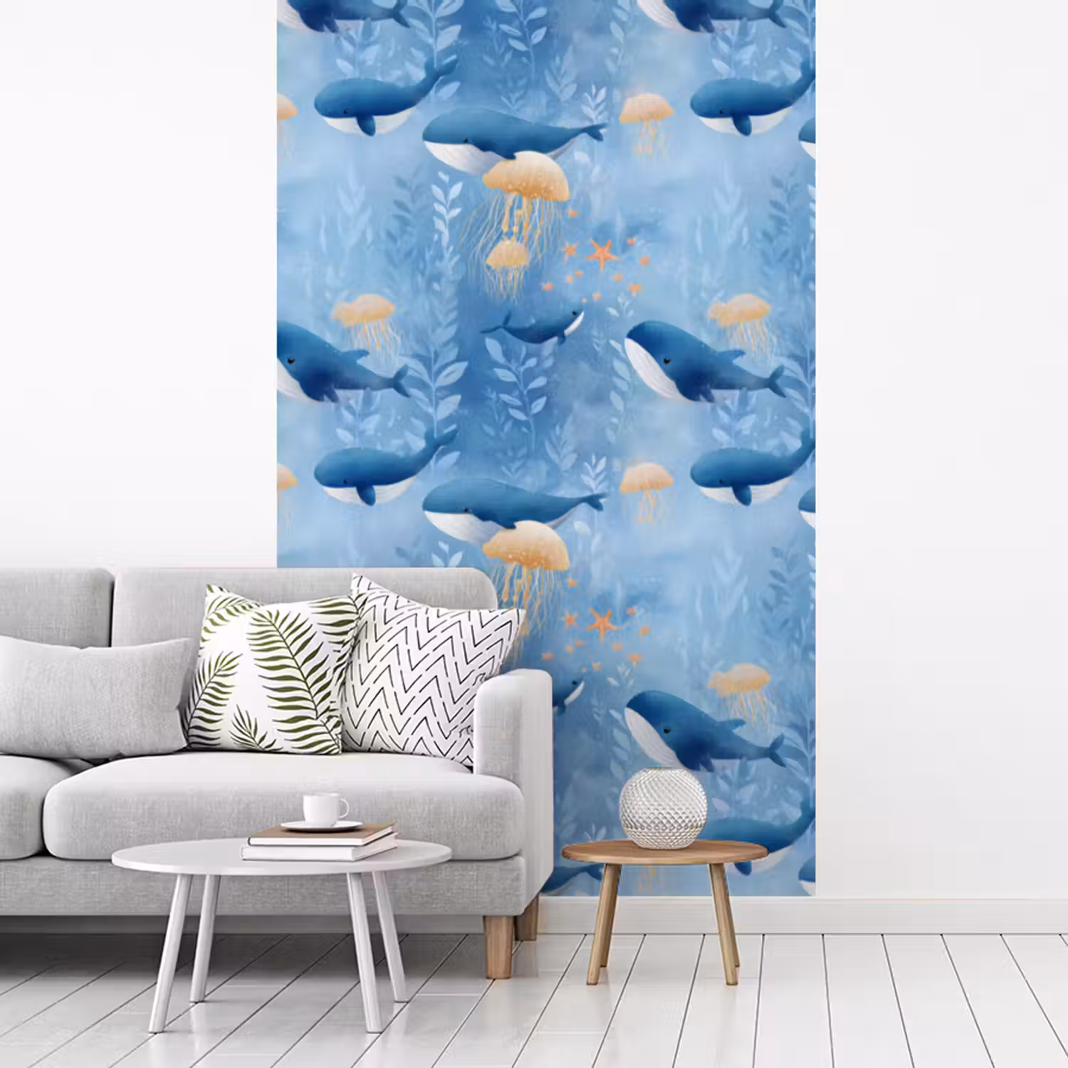 Walvissen - Oceaan - Blauw fotobehang vinyl groot 66 -woonkamer