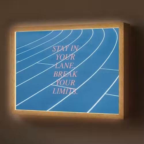 Atletiekbaan - Blauw - Tekst -Roze Light Box met batterij (Wandlamp) middel -z3d_website