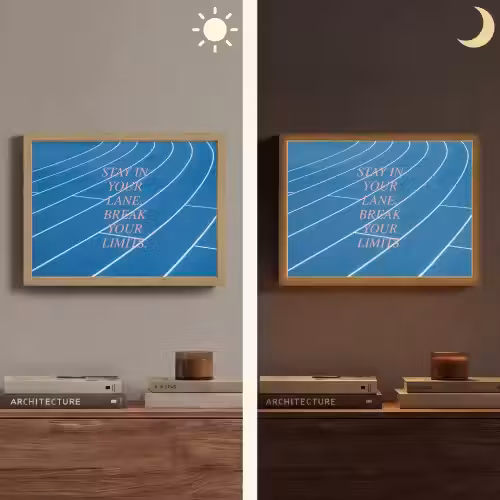 Atletiekbaan - Blauw - Tekst -Roze Light Box met batterij (Wandlamp) middel -sfeer3