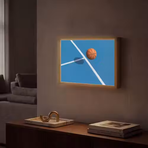 Basket - Bal - Blauw - Zwevend Light Box met batterij (Wandlamp) middel -sfeer1