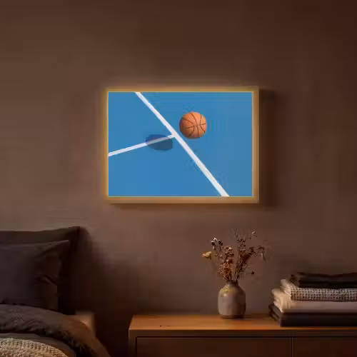 Basket - Bal - Blauw - Zwevend Light Box met batterij (Wandlamp) middel -sfeer4