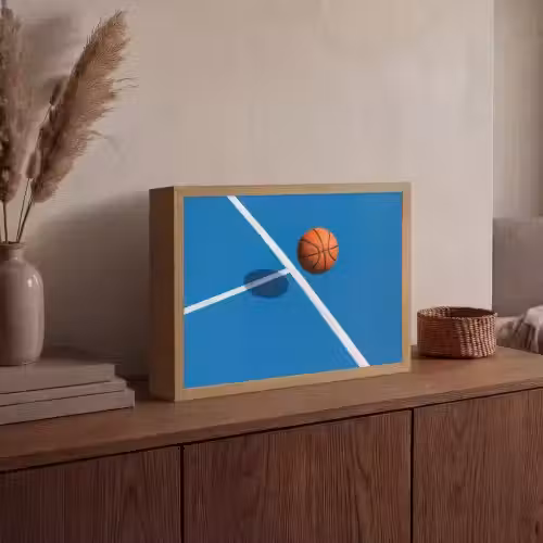 Basket - Bal - Blauw - Zwevend Light Box met batterij (Wandlamp) middel -sfeer2
