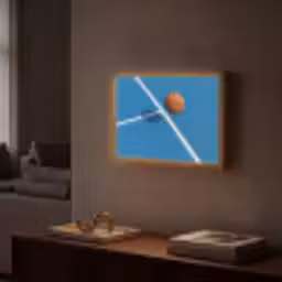 Basket - Bal - Blauw - Zwevend Light Box met batterij (Wandlamp) middel -sfeer1
