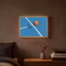 Basket - Bal - Blauw - Zwevend Light Box met batterij (Wandlamp) middel -sfeer4