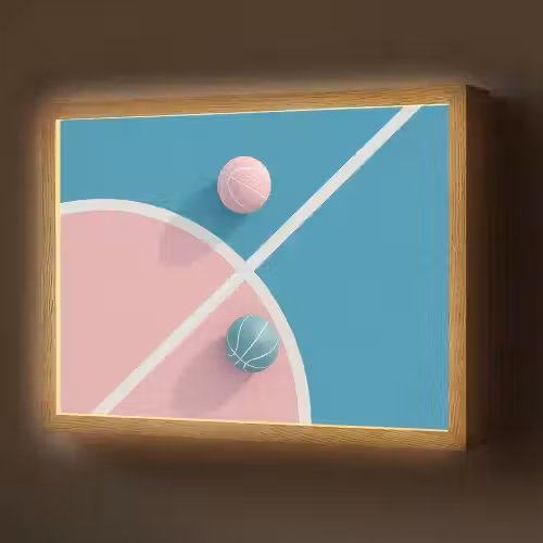 Basketbal - Pastel - Roze - BLauw Light Box met batterij (Wandlamp) middel -z3d_website
