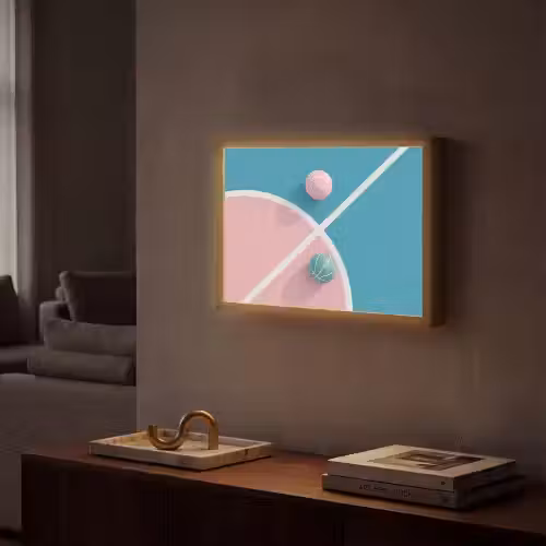 Basketbal - Pastel - Roze - BLauw Light Box met batterij (Wandlamp) middel -sfeer1