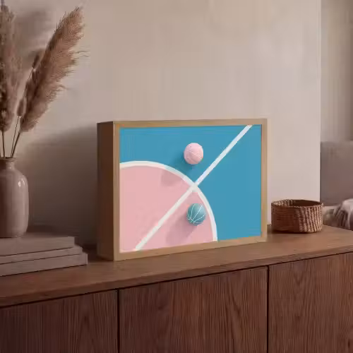 Basketbal - Pastel - Roze - BLauw Light Box met batterij (Wandlamp) middel -sfeer2
