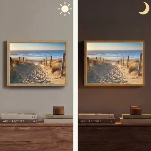 Strand - Zee - Nederland - Duinen - Zon Light Box met batterij (Wandlamp) middel -sfeer3