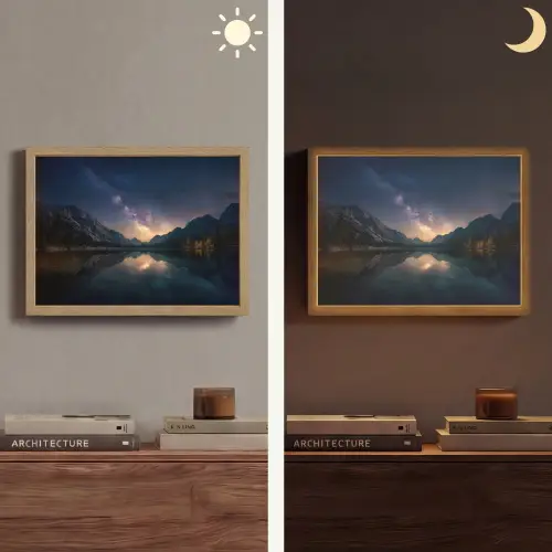 Kristalhelder meer - Bergen - Bergen Light Box met batterij (Wandlamp) middel -sfeer3
