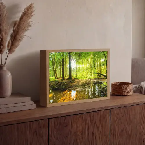 Bos - Landschap - Water - Bomen - Zon - Groen - Natuur Light Box met batterij (Wandlamp) middel -sfeer2
