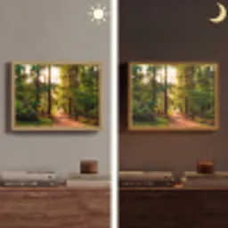 Bos - Pad - Bomen - Groen - Zon - Natuur Light Box met batterij (Wandlamp) middel -sfeer3