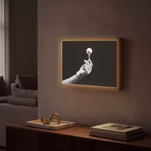 Golfbal - Zwart - Wit Light Box met batterij (Wandlamp) middel -sfeer1