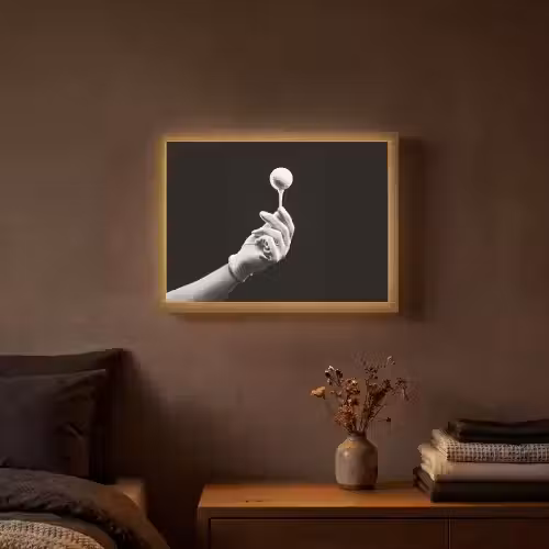 Golfbal - Zwart - Wit Light Box met batterij (Wandlamp) middel -sfeer4
