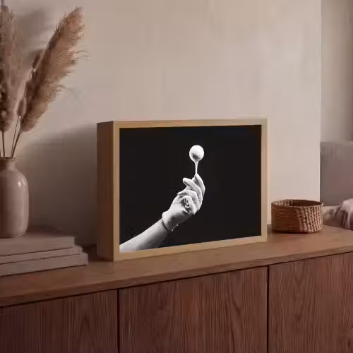 Golfbal - Zwart - Wit Light Box met batterij (Wandlamp) middel -sfeer2