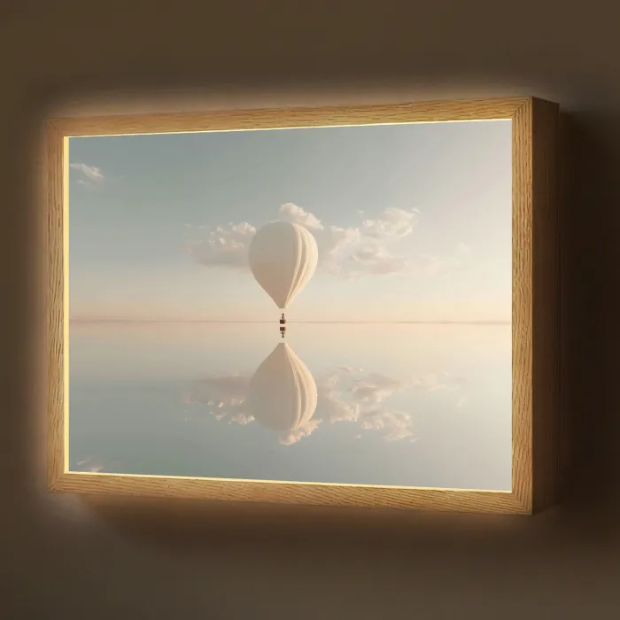 Luchtballon - Wolken - Water - Blauw Light Box met batterij (Wandlamp) middel -z3d_website