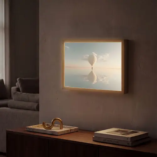 Luchtballon - Wolken - Water - Blauw Light Box met batterij (Wandlamp) middel -sfeer1