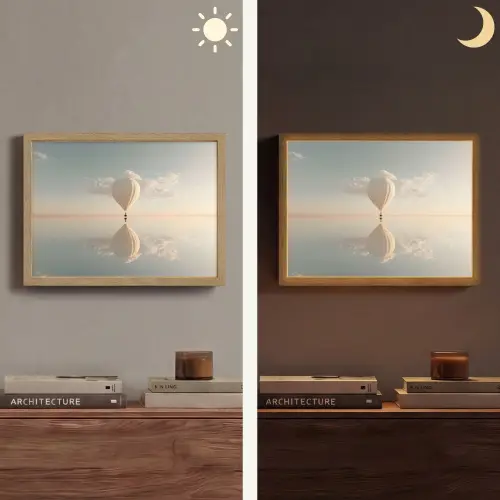 Luchtballon - Wolken - Water - Blauw Light Box met batterij (Wandlamp) middel -sfeer3