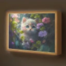 Kitten - Bloemen - Bos - Illustratie - Poes Light Box met batterij (Wandlamp kind) middel -z3d_website