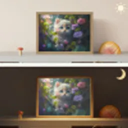 Kitten - Bloemen - Bos - Illustratie - Poes Light Box met batterij (Wandlamp kind) middel -sfeer3_kind