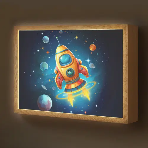 Raket - Ruimte - Planeten - Kinderen - Jongen Light Box met batterij (Wandlamp kind) middel -z3d_website