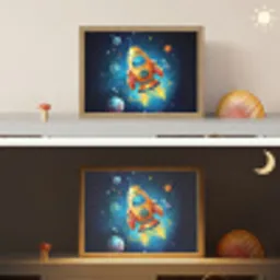 Raket - Ruimte - Planeten - Kinderen - Jongen Light Box met batterij (Wandlamp kind) middel -sfeer3_kind