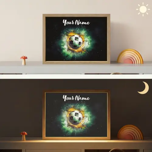 Bal - Voetbal - Groen - Oranje - Rook Light Box met batterij (Wandlamp kind) middel -sfeer3_kind