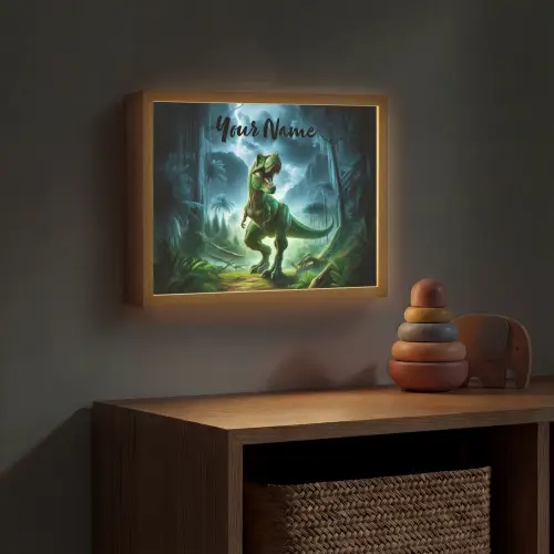 Dino - Jongens - Groen - Blauw - T-Rex Light Box met batterij (Wandlamp kind) middel -sfeer5_kind