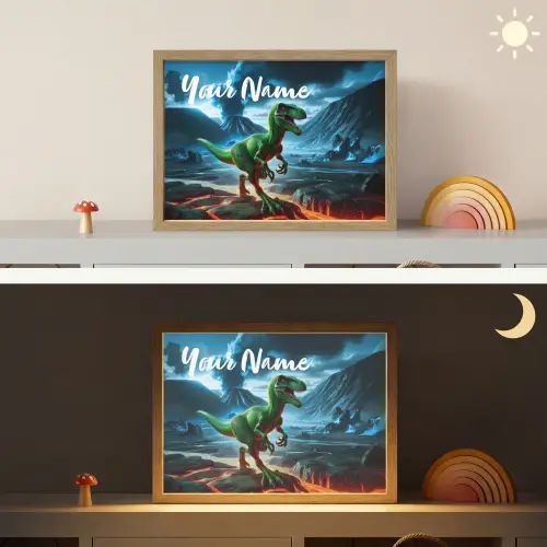 Dino - Lava - Groen - Jongens Light Box met batterij (Wandlamp kind) middel -sfeer3_kind