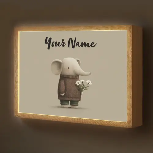 Olifant - Witte bloemen - Kindvriendelijk Light Box met batterij (Wandlamp kind) middel -z3d_website