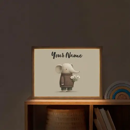 Olifant - Witte bloemen - Kindvriendelijk Light Box met batterij (Wandlamp kind) middel -sfeer1_kind