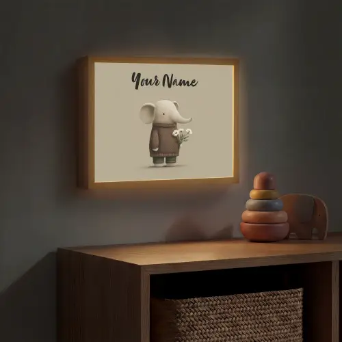Olifant - Witte bloemen - Kindvriendelijk Light Box met batterij (Wandlamp kind) middel -sfeer5_kind