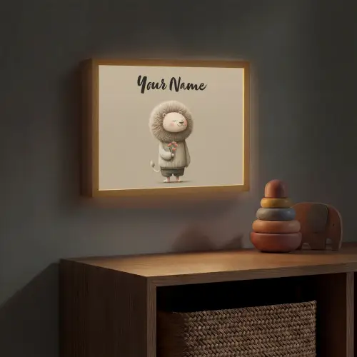Leeuw - Oranje bloemen - Vriendelijk Light Box met batterij (Wandlamp kind) middel -sfeer5_kind