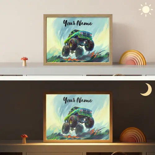 Monstertruck - Auto - Jongens - Groen Light Box met batterij (Wandlamp kind) middel -sfeer3_kind