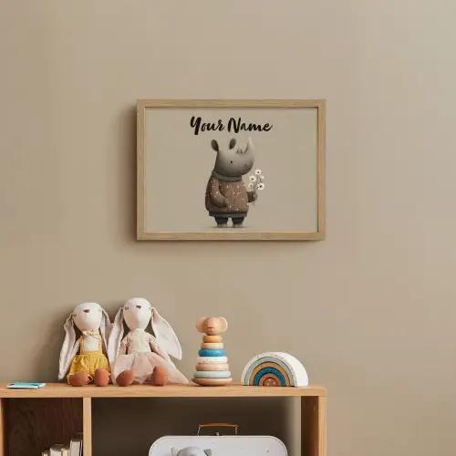 Neushoorn - Witte bloemen - Lief Light Box met batterij (Wandlamp kind) middel -sfeer2_kind